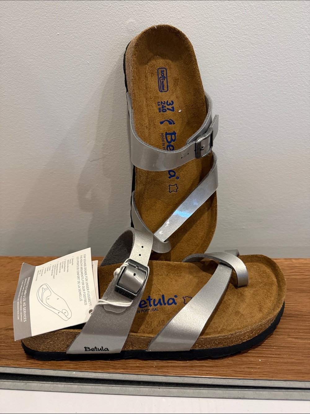 New Betula Silver Strappy Cork Footbed Sandals size 37